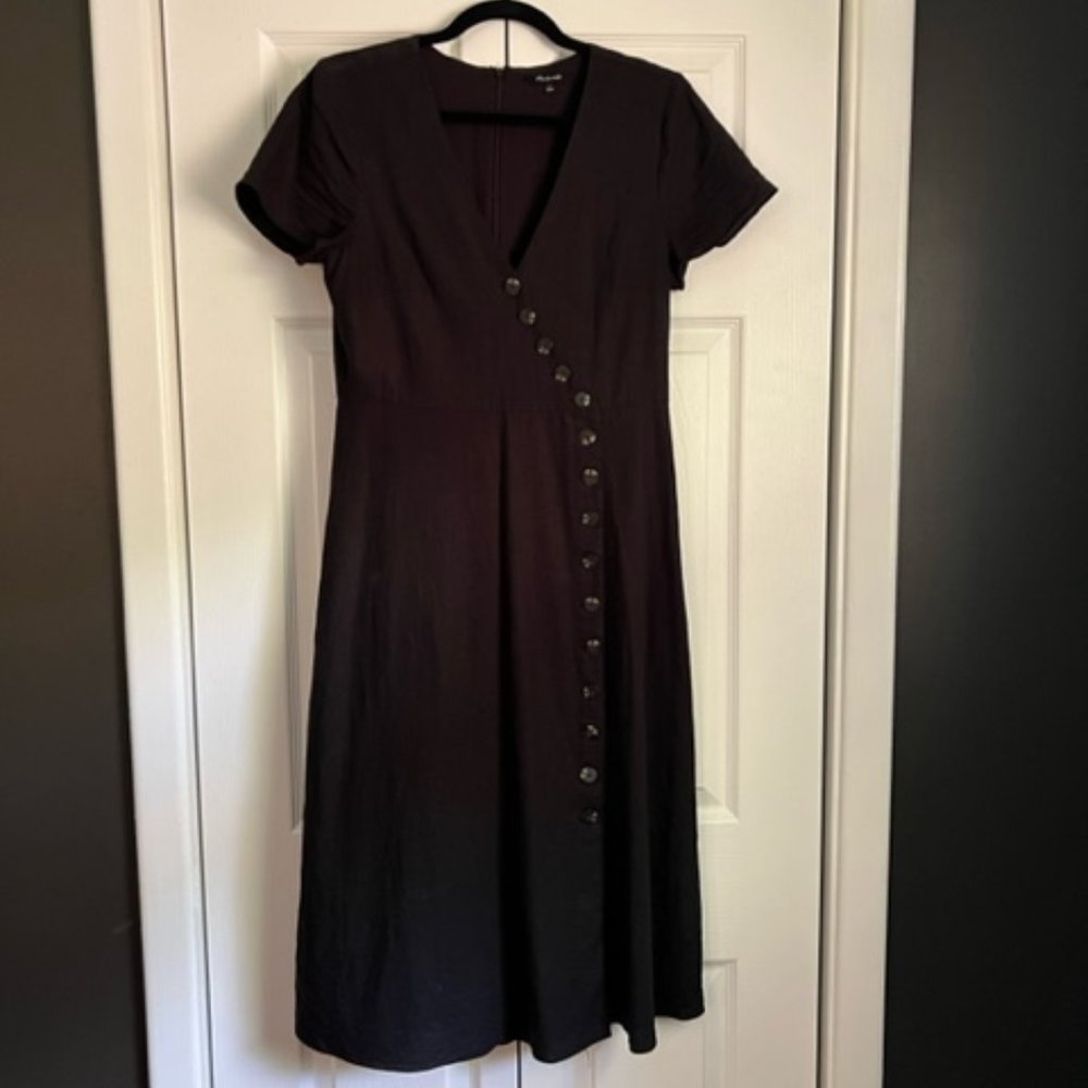 Madewell Linen-Blend Button-Wrap Midi Dress